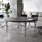 Table pliante ronde en plastique de 1,80 m, pliage central, avec poignée de transport, pour banquets et événements