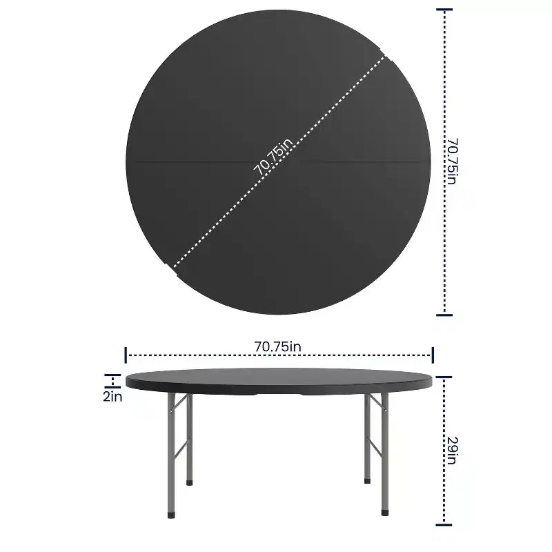 5.89-Foot Round Bi-Fold Plastic Banquet and Event Folding Table with Carrying Handle