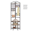 VEVOR Corner Hall Tree, 71.3 in Coat Rack with Hooks, Top Shelf & Steel Frame, Freestanding Clothes Shoes Rack Storage Organizer, Black+Brown