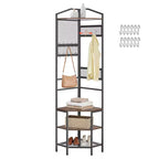 VEVOR Corner Hall Tree, 71.3 in Coat Rack with Hooks, Top Shelf & Steel Frame, Freestanding Clothes Shoes Rack Storage Organizer, Black+Brown