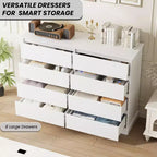 Grande commode double à 8 tiroirs avec tiroirs profonds et plateau large, Organisateur de rangement horizontal en bois pour le salon, le couloir, l'entrée et le bureau