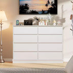 Grande commode double à 8 tiroirs avec tiroirs profonds et plateau large, Organisateur de rangement horizontal en bois pour le salon, le couloir, l'entrée et le bureau