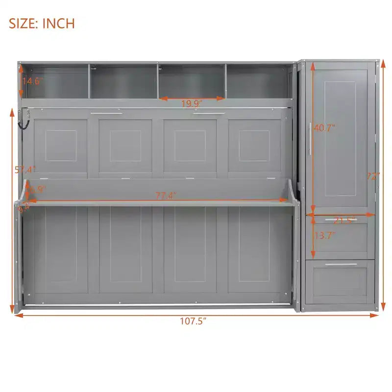 Evans Murphy Bed Wall Bed with Closet and Drawers, Queen Size
