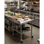 Établi en acier inoxydable avec roulettes et étagère inférieure, table de travail galvanisée robuste et réglable, pour cuisine commerciale, garage, atelier