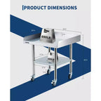 Établi en acier inoxydable avec roulettes et étagère inférieure, table de travail galvanisée robuste et réglable, pour cuisine commerciale, garage, atelier