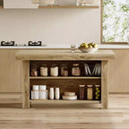 Îlot de cuisine de 140 cm avec rangement, table îlot fixe en bois à 3 niveaux, table de bar moderne avec étagère de rangement pour cuisine, marron rustique