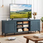 Meuble TV 2 portes pour téléviseurs jusqu'à 65" avec 2 armoires de rangement et 4 étagères réglables - Turquoise/Marron