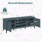 Meuble TV 2 portes pour téléviseurs jusqu'à 65" avec 2 armoires de rangement et 4 étagères réglables - Turquoise/Marron