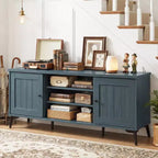 Meuble TV 2 portes pour téléviseurs jusqu'à 65" avec 2 armoires de rangement et 4 étagères réglables - Turquoise/Marron