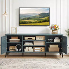 Meuble TV 2 portes pour téléviseurs jusqu'à 65" avec 2 armoires de rangement et 4 étagères réglables - Turquoise/Marron
