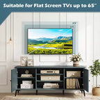 Meuble TV 2 portes pour téléviseurs jusqu'à 65" avec 2 armoires de rangement et 4 étagères réglables - Turquoise/Marron