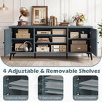 Meuble TV 2 portes pour téléviseurs jusqu'à 65" avec 2 armoires de rangement et 4 étagères réglables - Turquoise/Marron