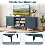 Meuble TV 2 portes pour téléviseurs jusqu'à 65" avec 2 armoires de rangement et 4 étagères réglables - Turquoise/Marron