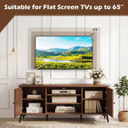 Meuble TV 2 portes pour téléviseurs jusqu'à 65" avec 2 armoires de rangement et 4 étagères réglables - Turquoise/Marron