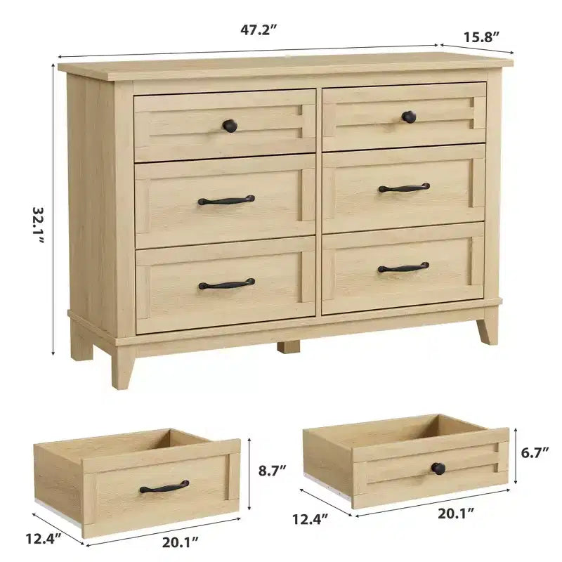 6 Dresser, 47 in Wide Drawer Dresser, Freestanding Wooden Drawer, Large Storage, for Bedroom, Living Room