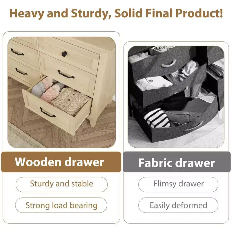6 Dresser, 47 in Wide Drawer Dresser, Freestanding Wooden Drawer, Large Storage, for Bedroom, Living Room