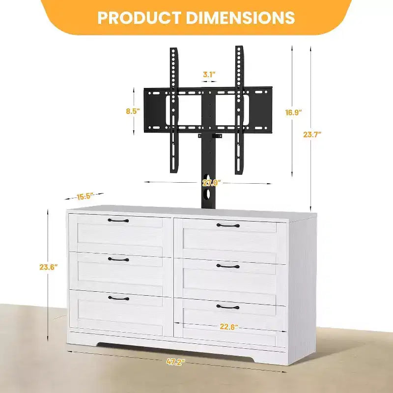 Meuble TV moderne avec support réglable, commode de rangement à 6 tiroirs - Grande table console multimédia en MDF pour téléviseurs de 32 à 80 pouces - Meuble de divertissement pour salon