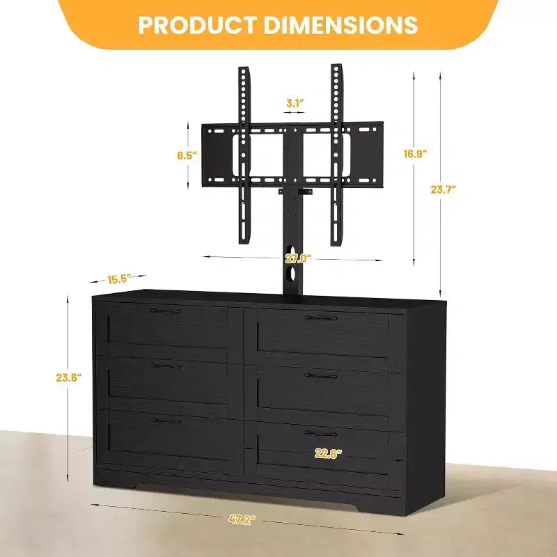 Meuble TV moderne avec support réglable, commode de rangement à 6 tiroirs - Grande table console multimédia en MDF pour téléviseurs de 32 à 80 pouces - Meuble de divertissement pour salon