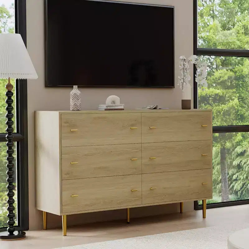 Commode de ferme à 6 tiroirs, commode en bois rustique, grand rangement, armoire de rangement décorative, pour chambre, salon