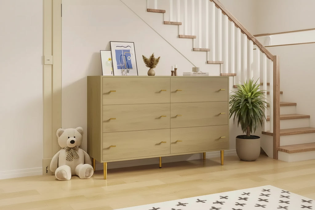 Farmhouse 6 Drawer Dresser, Dresser Wood Rustic Chest, Large Storage, Decorative Storage Cabinet, for Bedroom, Living Room