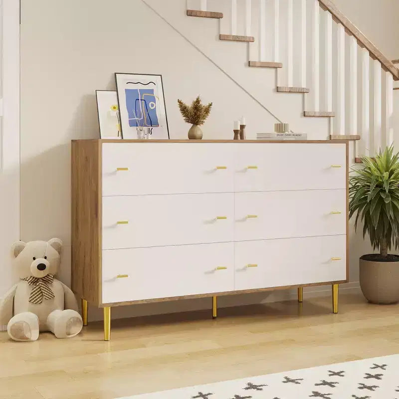 Farmhouse 6 Drawer Dresser, Dresser Wood Rustic Chest, Large Storage, Decorative Storage Cabinet, for Bedroom, Living Room