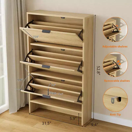 Armoire à chaussures étroite et haute de 81 cm de large avec 3 tiroirs basculants, meuble à chaussures autoportant pour entrée, couloir et maison