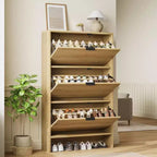 Armoire à chaussures étroite et haute de 81 cm de large avec 3 tiroirs basculants, meuble à chaussures autoportant pour entrée, couloir et maison