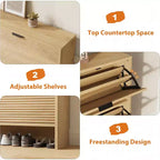 Armoire à chaussures étroite et haute de 81 cm de large avec 3 tiroirs basculants, meuble à chaussures autoportant pour entrée, couloir et maison