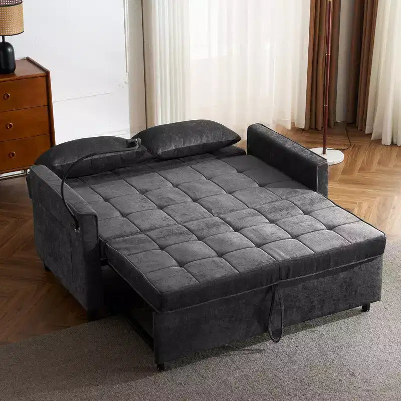 56.9 Loveseat Sofa Pull-out Sofa Bed Sleeper Sofa with Reversible Backrest Cushion, Two USB Ports