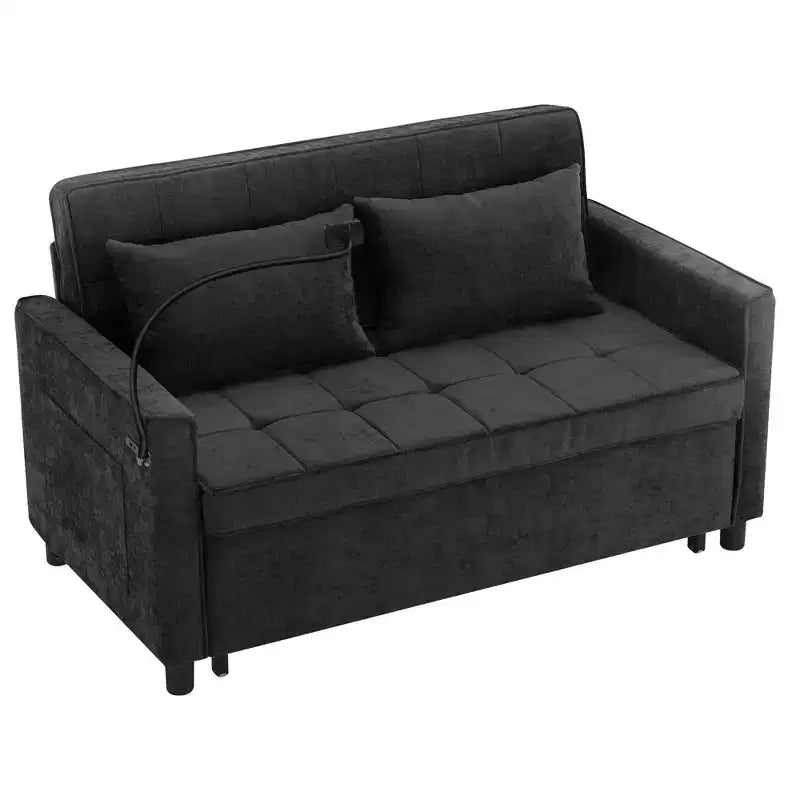 56.9 Loveseat Sofa Pull-out Sofa Bed Sleeper Sofa with Reversible Backrest Cushion, Two USB Ports