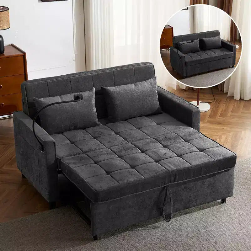56.9 Loveseat Sofa Pull-out Sofa Bed Sleeper Sofa with Reversible Backrest Cushion, Two USB Ports