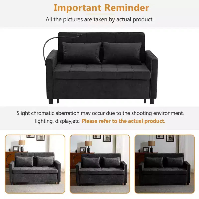56.9 Loveseat Sofa Pull-out Sofa Bed Sleeper Sofa with Reversible Backrest Cushion, Two USB Ports