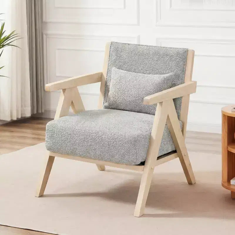 Fauteuil d'appoint moderne du milieu du siècle, fauteuil de canapé en tissu chenille doux avec dossier - Marron/Gris