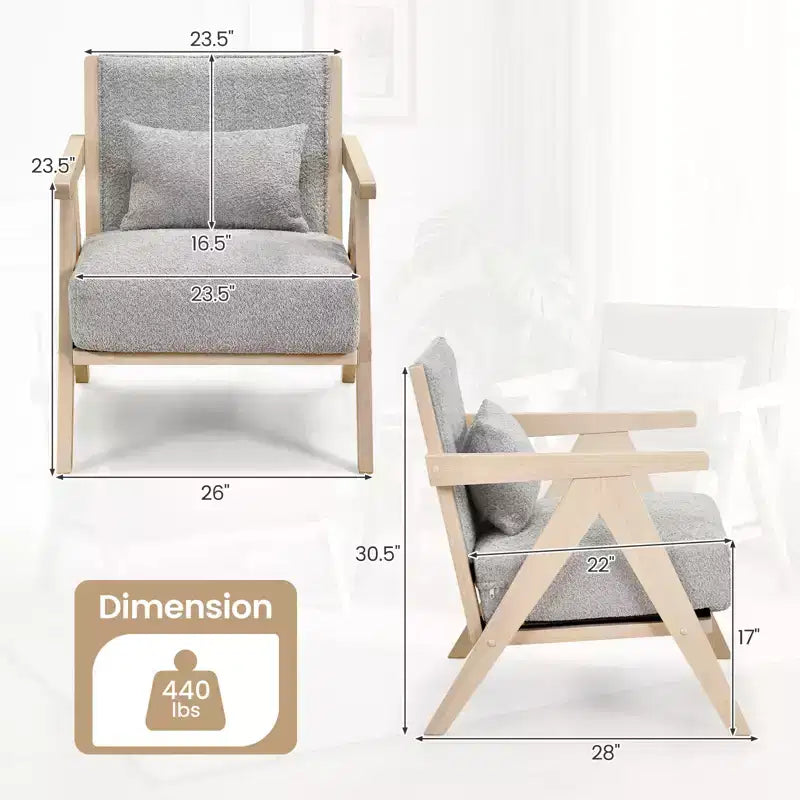 Fauteuil d'appoint moderne du milieu du siècle, fauteuil de canapé en tissu chenille doux avec dossier - Marron/Gris