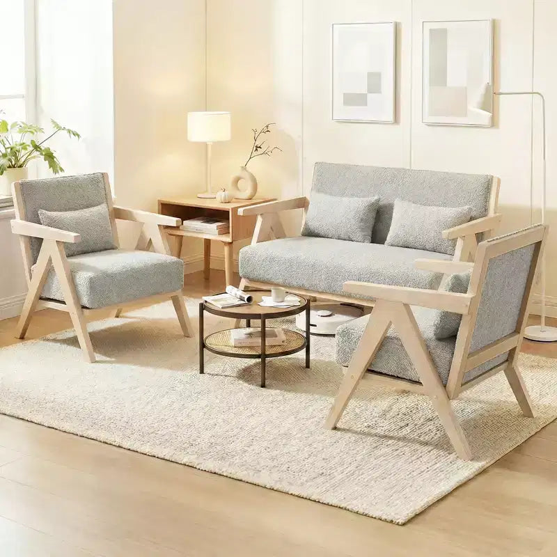 Fauteuil d'appoint moderne du milieu du siècle, fauteuil de canapé en tissu chenille doux avec dossier - Marron/Gris