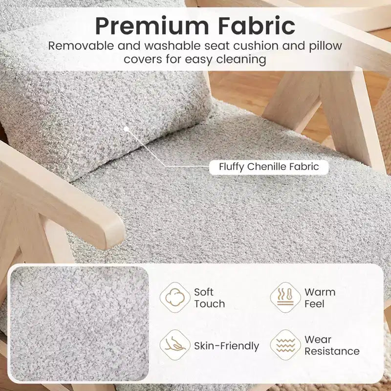 Fauteuil d'appoint moderne du milieu du siècle, fauteuil de canapé en tissu chenille doux avec dossier - Marron/Gris
