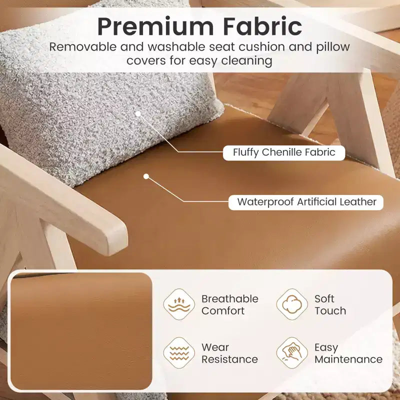 Fauteuil d'appoint moderne du milieu du siècle, fauteuil de canapé en tissu chenille doux avec dossier - Marron/Gris