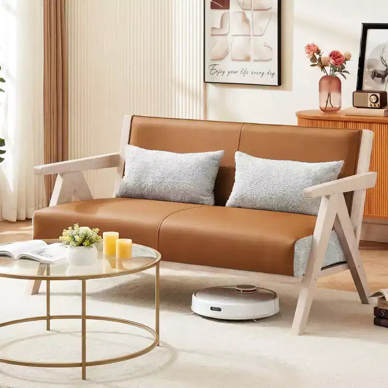 Fauteuil d'appoint moderne du milieu du siècle, fauteuil de canapé en tissu chenille doux avec dossier - Marron/Gris