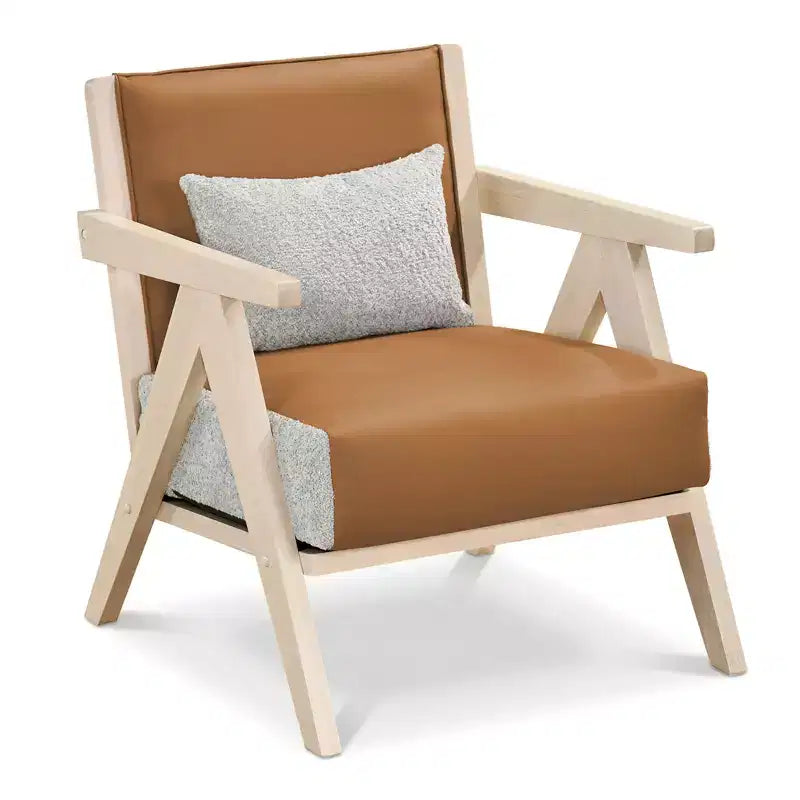 Fauteuil d'appoint moderne du milieu du siècle, fauteuil de canapé en tissu chenille doux avec dossier - Marron/Gris